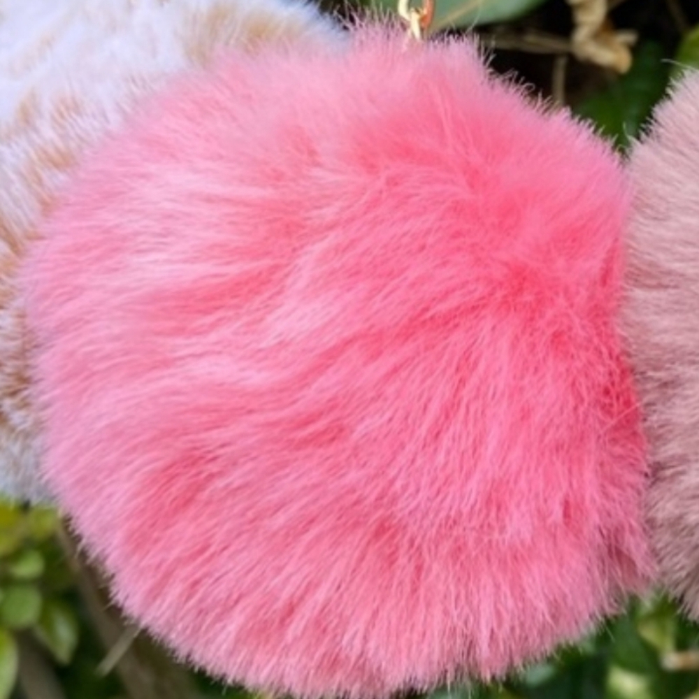 Trending Puff Ball Keychain ring in Bright Pink listing (1) one keychain NEW NWT - Picture 2 of 7